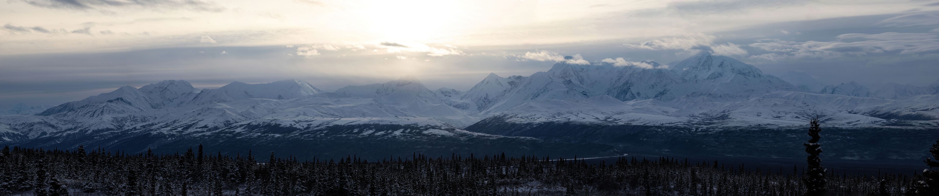 Pano of mountains south of Delta Junction on a fall day in Alaska.