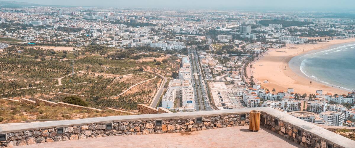 Panoramic aerial view of the resort town of Agadir, Morocco from the Kasbah