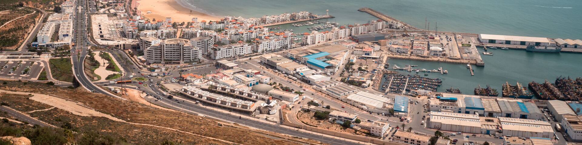 Panoramic aerial view of the resort town of Agadir, Morocco from the Kasbah