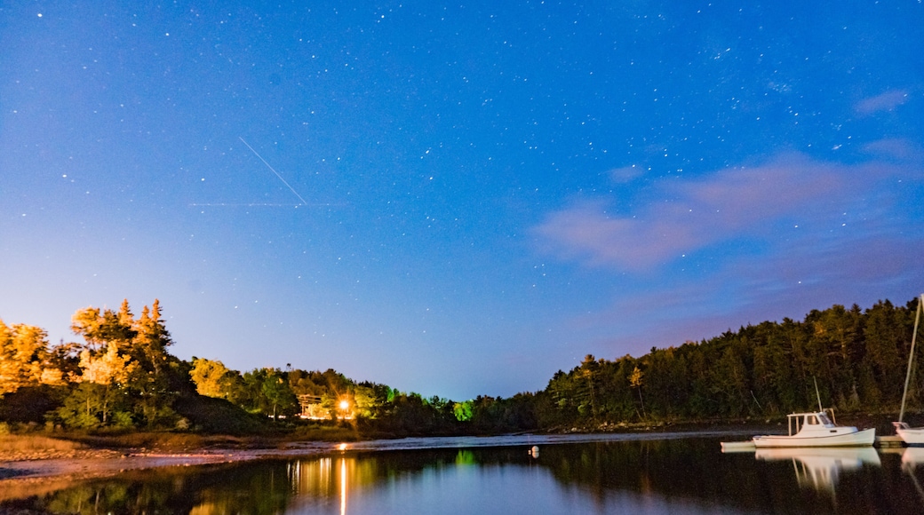 Stars and reflections on the Union River in Ellsworth Maine at the Watefront Park and Marina