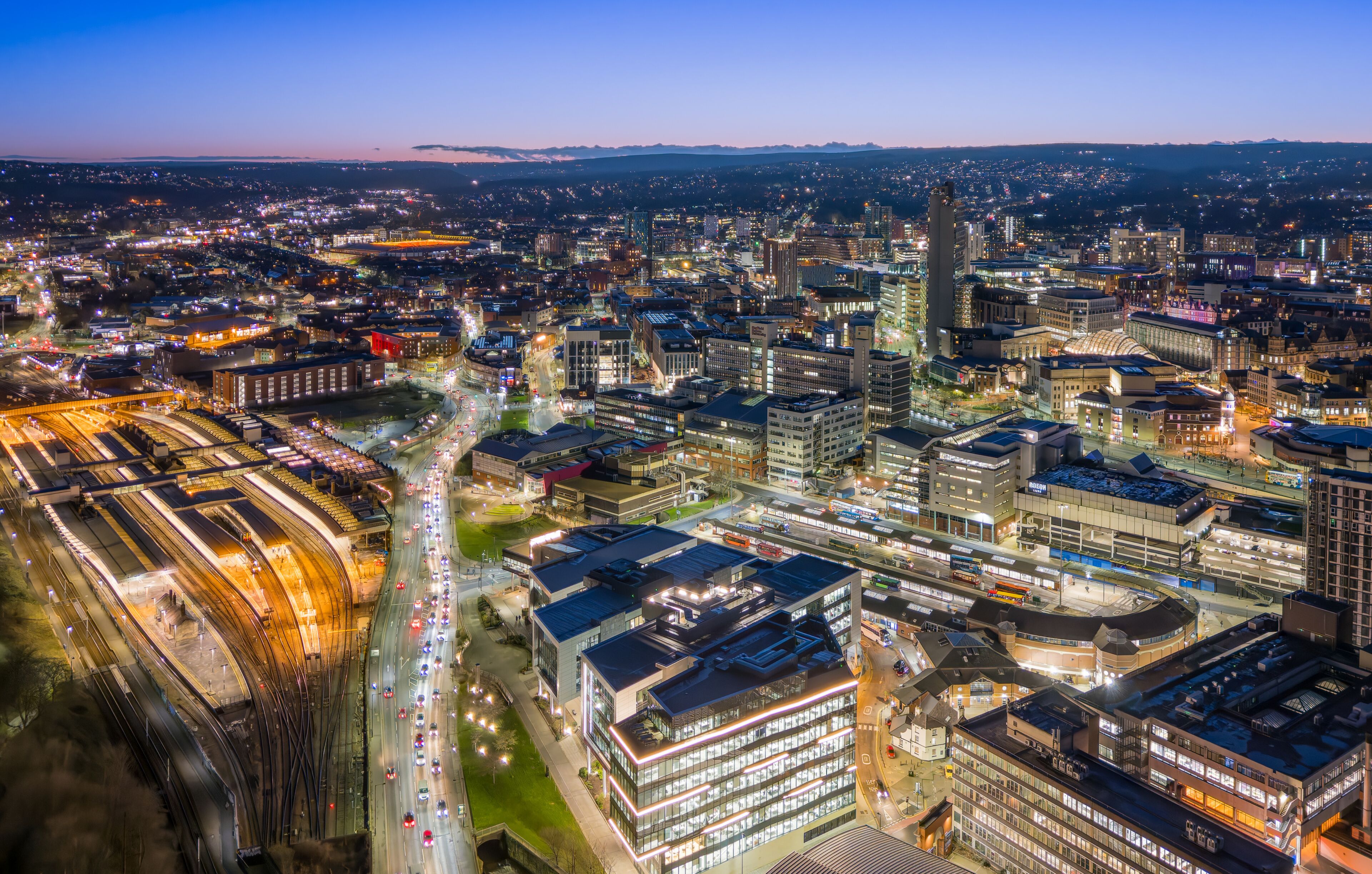 Sheffield City Centre Cityscape Skyline. Urban Architecture Buildings and Streets, Sheffield South Yorkshire, England