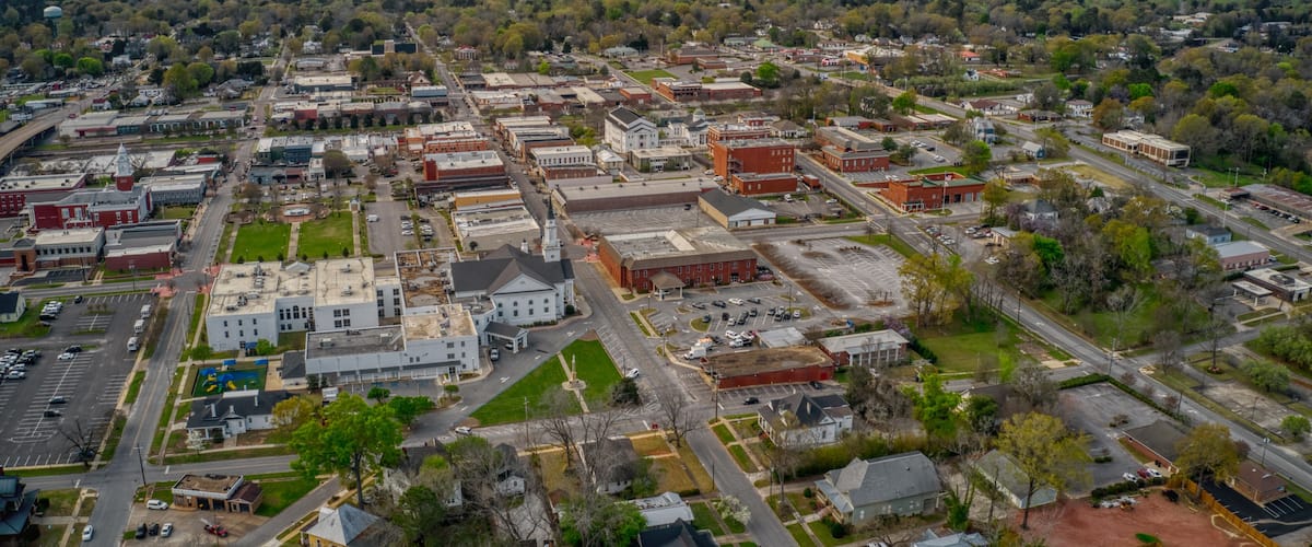 Aerial View of Opelika, Alabama at Dusk