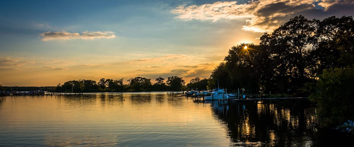 Sunset over Duck Creek in Essex, Maryland.