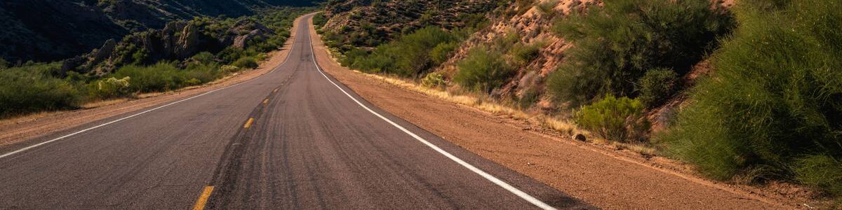 Road to the mountains in Tonto National Forest, near Carefree and Phoenix in Arizona