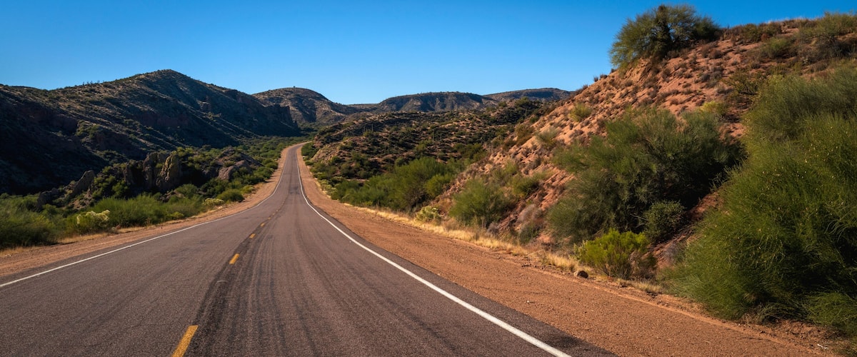 Road to the mountains in Tonto National Forest, near Carefree and Phoenix in Arizona