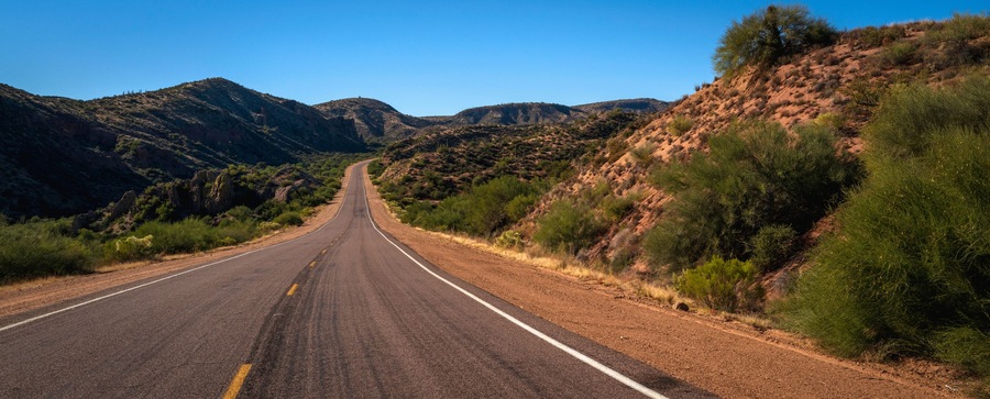 Road to the mountains in Tonto National Forest, near Carefree and Phoenix in Arizona