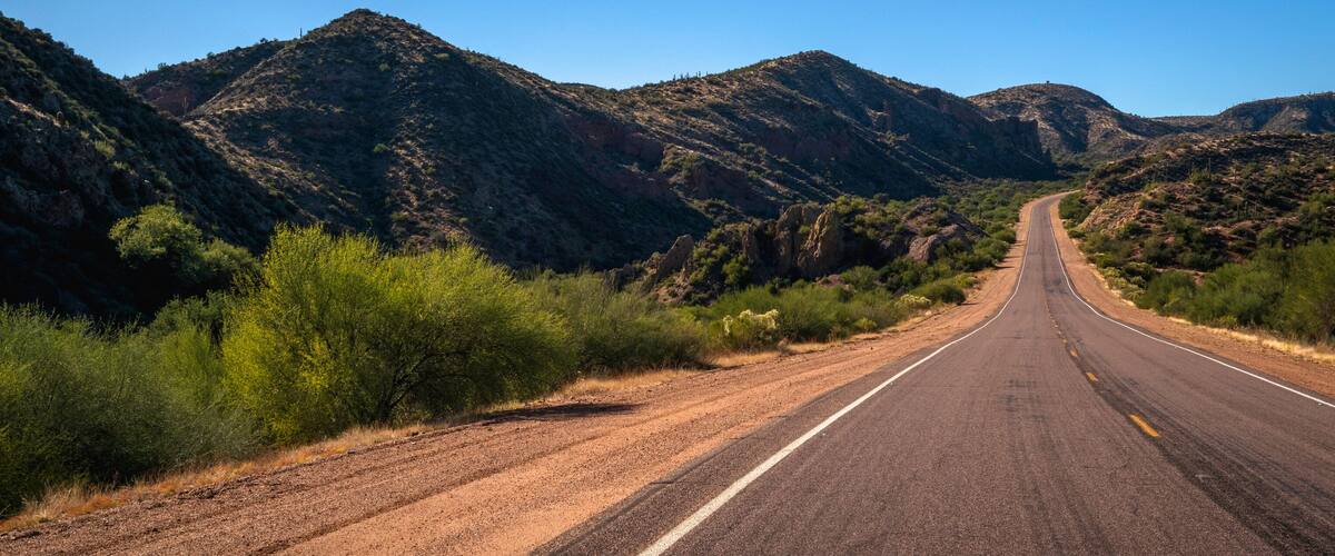 Road to the mountains in Tonto National Forest, near Carefree and Phoenix in Arizona