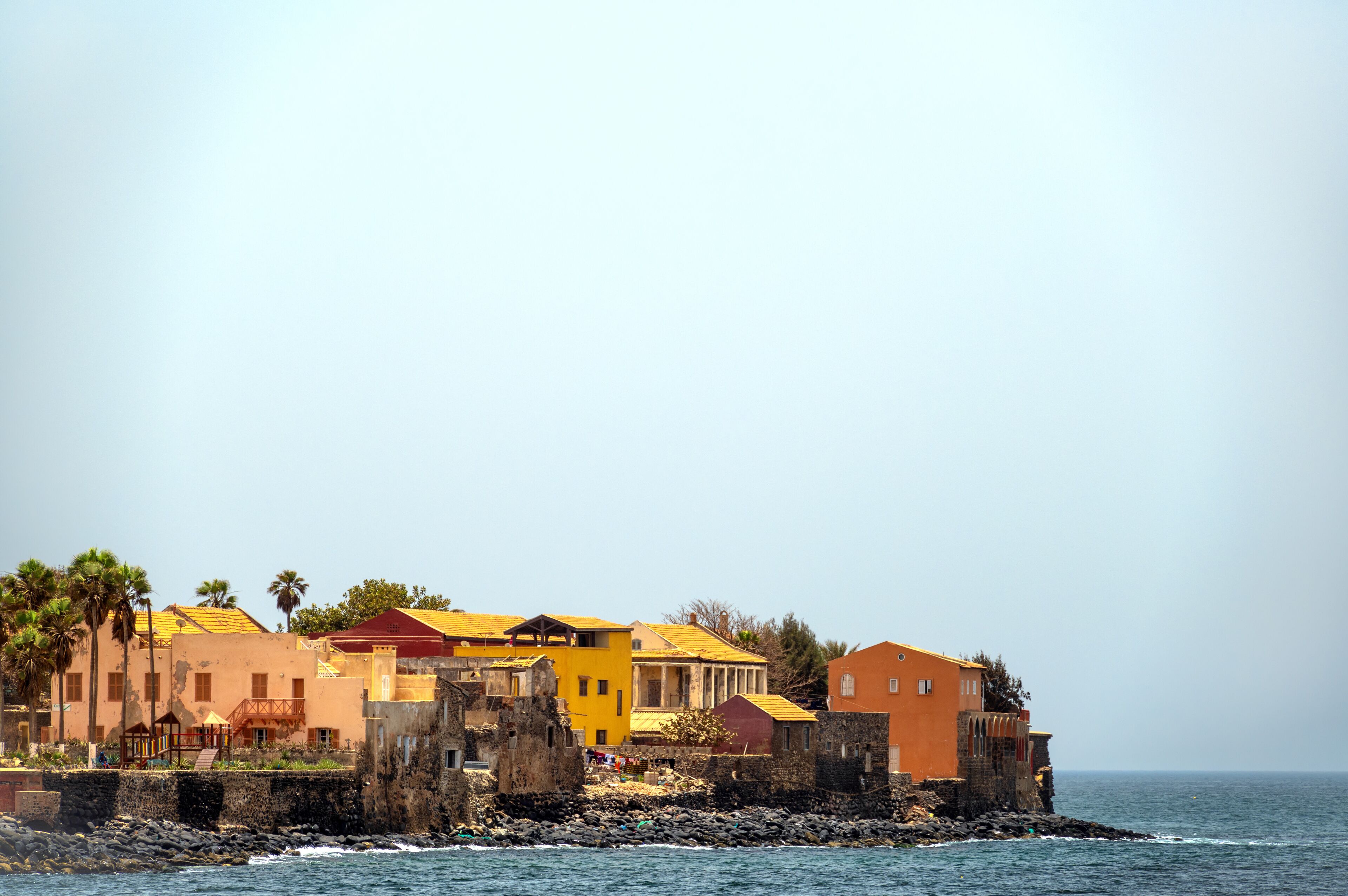 View of historic architecture on Goree Island near Dakar, Senegal