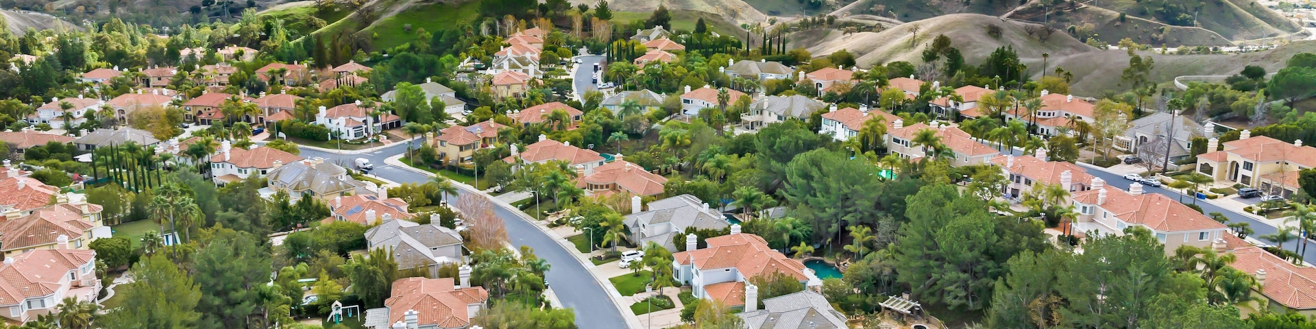 Aerial exterior shot of a luxury home in Calabasas, California.