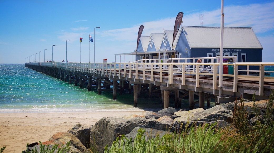 Busselton showing general coastal views and a beach