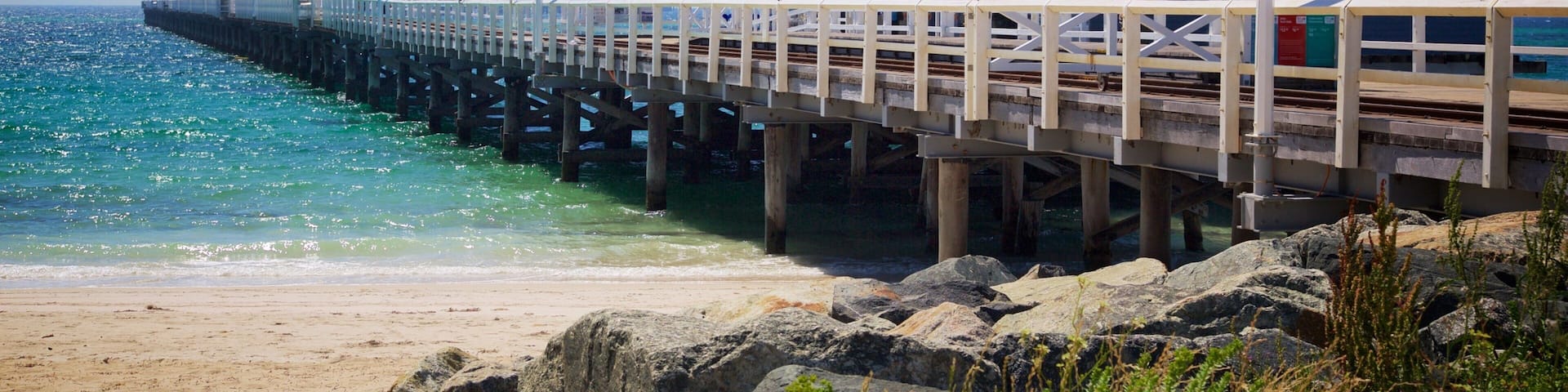 Busselton showing general coastal views and a beach