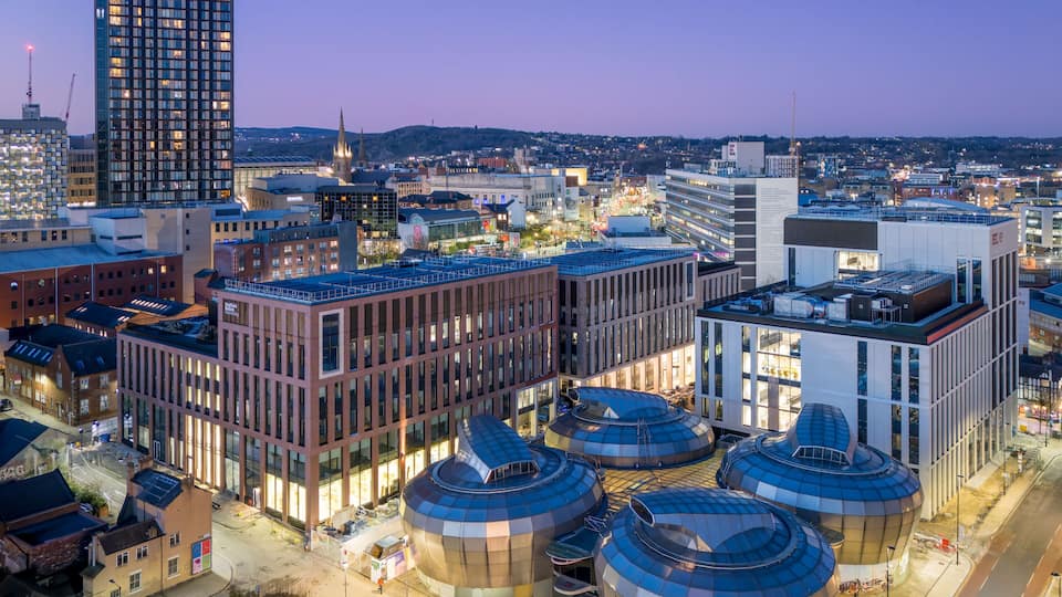 Sheffield City Centre Cityscape Skyline. Urban Architecture Buildings and Streets, Sheffield South Yorkshire, England