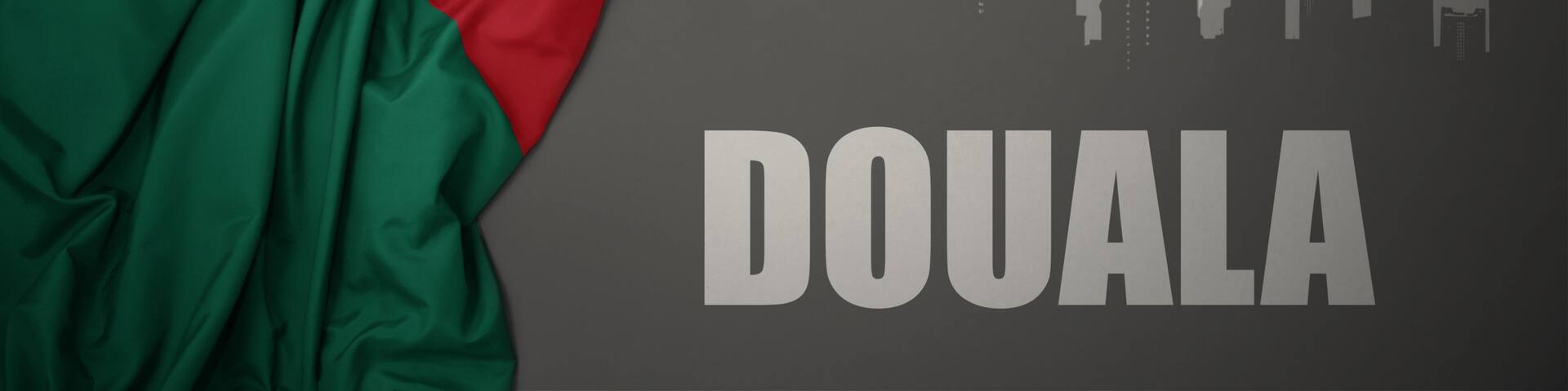 The flag of Senegal draped over a city skyline silhouette with the word 'DOUALA' at the bottom.
