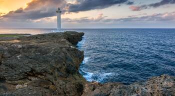 Beautiful sunset at Cape Zanpa with Zanpa Lighthouse, Okinawa, Japan