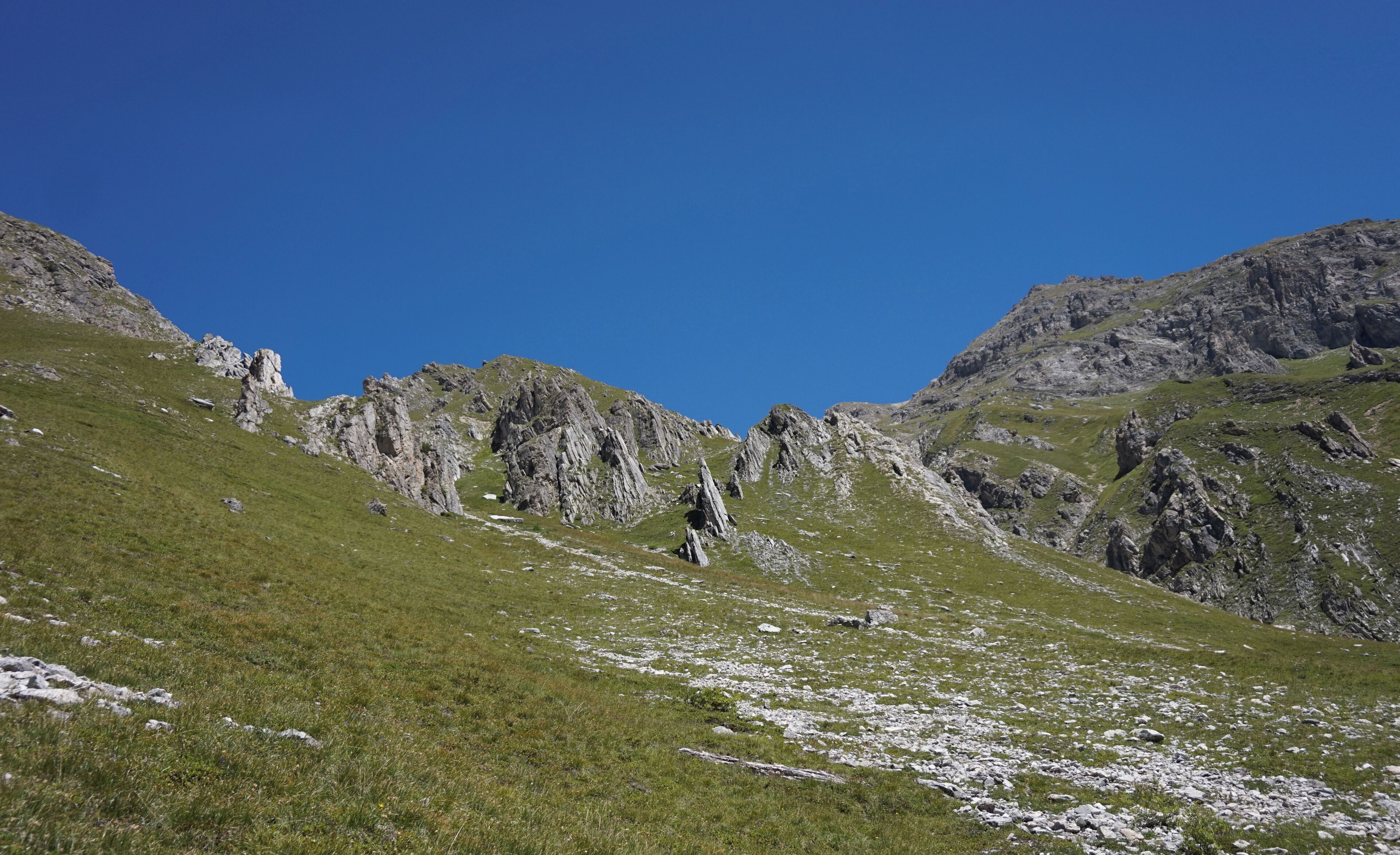 View on a hillside of a mountain in Val-d'Isère.