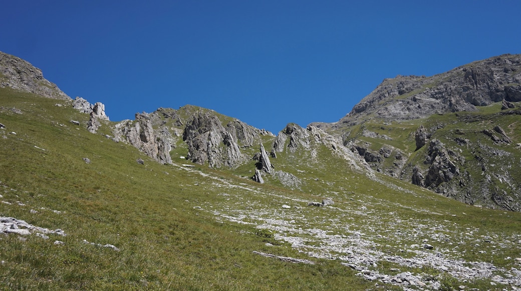 View on a hillside of a mountain in Val-d'IsĂšre.
