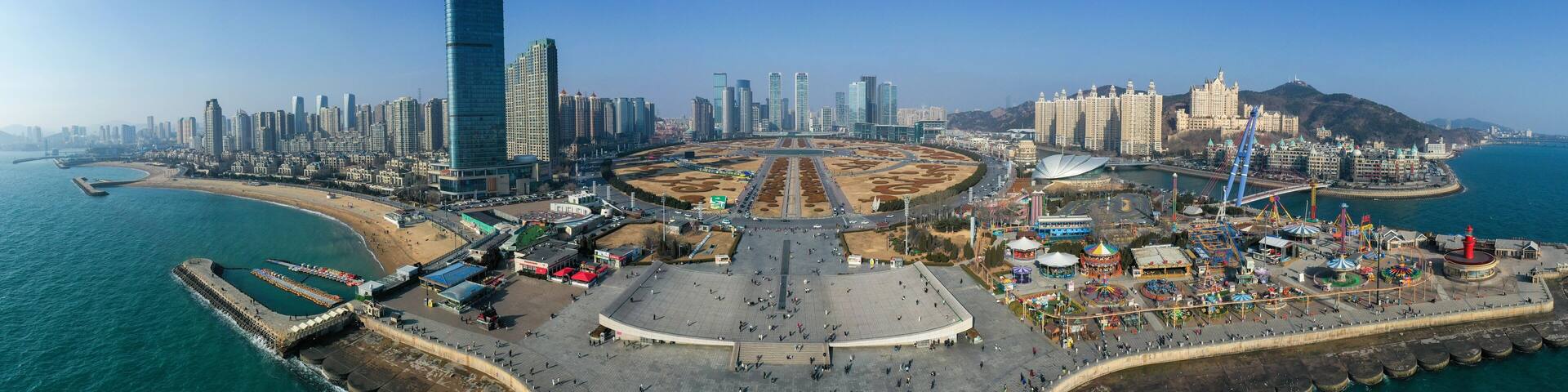 Aerial photography of Dalian Xinghai Square, the second largest square in Asia, taken in Dalian, Liaoning Province, China