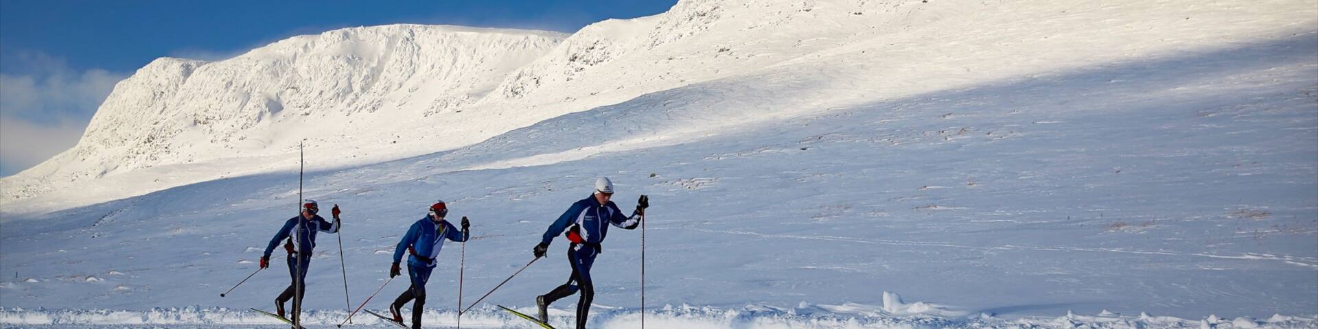 Geilo showing snow and cross-country skiing as well as a small group of people