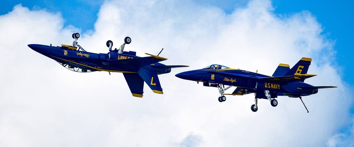 The Blue Angels performing some crazy low speed maneuvers.