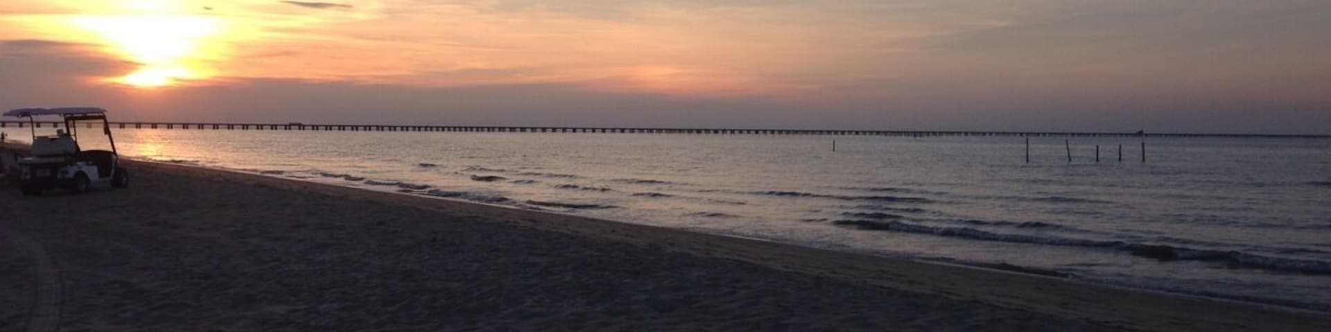 A beautiful view of the Chesapeake Bay Bridge Tunnel from the bay side of the Chicks Beach area of Virginia Beach.