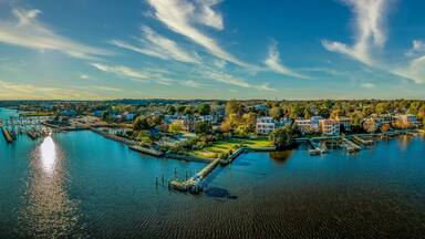 Aerial summer view of colonial Chestertown on the Chesapeake Bay in Maryland USA