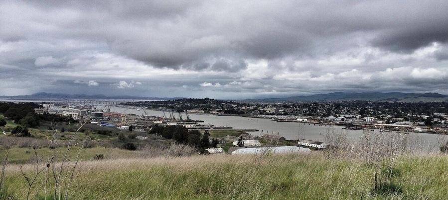 #TroverDetour - Looking out to the Mare Island shipyards and Vallejo, beyond, from the trail to the top of the Preserve. The hike goes up the old service roads, now closed to car traffic. Depart from the Education Center after stopping in to get the scoop on where to go and what to see.