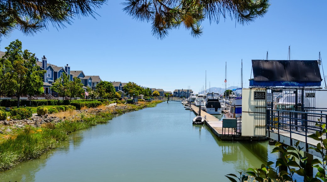 Looking along a waterway in Benicia Marina in California, USA