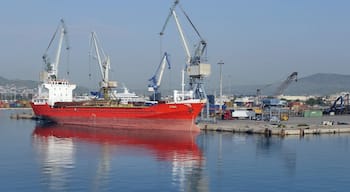 The working port of Volos. Volos is wonderfully situated as the gateway to the Pelion region of Greece with its stunning countryside and beautiful hillside villages.
It is a bustling, busy city with a large fishing harbour as well as the working port.
And it serves as the base for ferries travelling to the nearby Sporades islands.