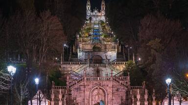Lamego, Portugal. Amazing vie of The Nossa Senhora dos Remedios church day and night. The church stands at the top of Saint Stephen's hill.