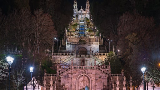 Lamego, Portugal. Amazing vie of The Nossa Senhora dos Remedios church day and night. The church stands at the top of Saint Stephen's hill.