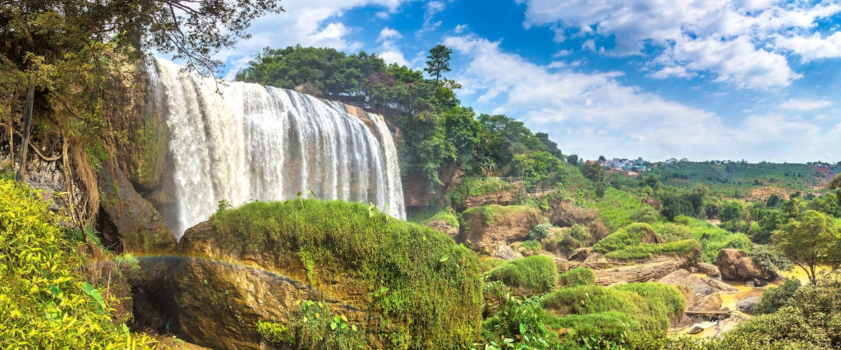 Panorama of Elephant waterfall in Dalat, Vietnam in a summer day