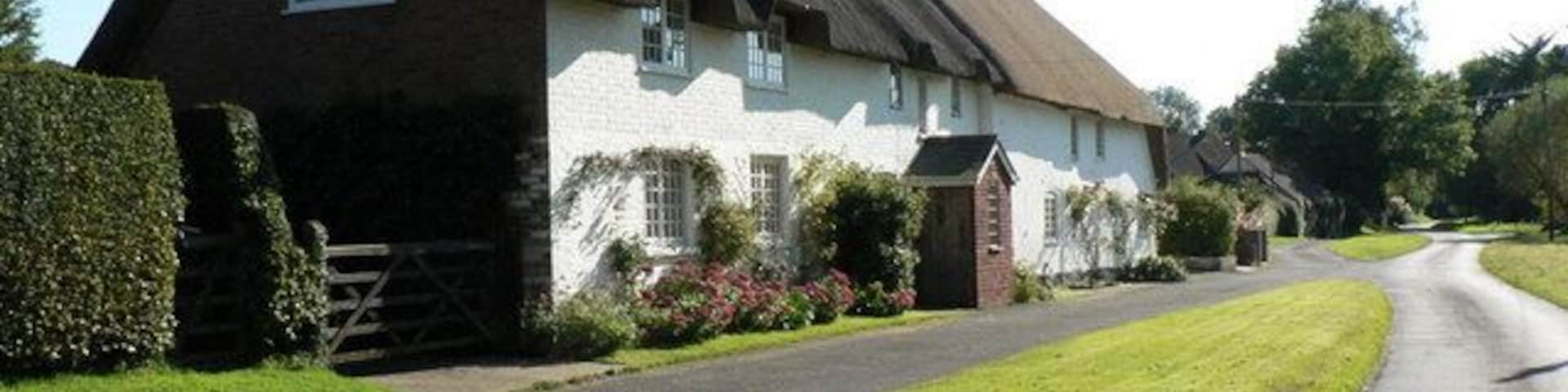 Winterborne Zelston: Brookside and Ford Cottages Brookside Cottage is in the foreground, semi-detached to Ford Cottage beyond.