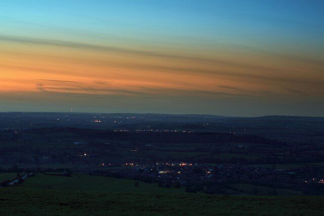 Okeford Fitzpaine at dusk from Turnworth Down