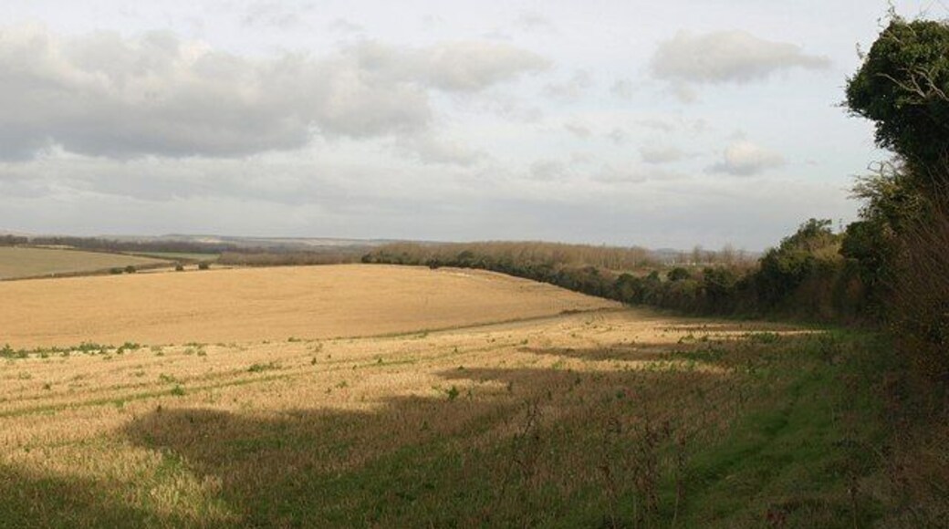 Stubble by Blandford Camp From the point where a footpath to Pimperne leaves the path running along the perimeter fence of the camp. This view crosses into ST9109 within less than 30 metres of the camera position.