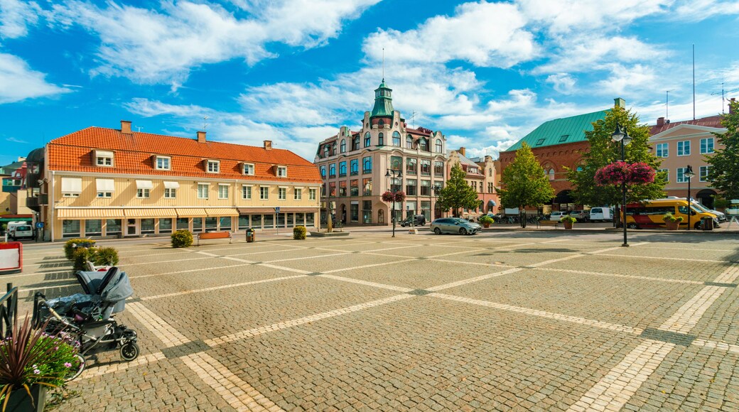 Radhustorget city hall square in vastervik in summer, Sweden