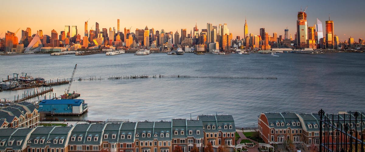 Weehawken which includes landscape views, a city and a sunset