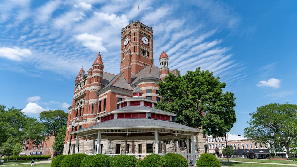 Williams County Courthouse in Bryan Ohio with Blue Sky and some clouds