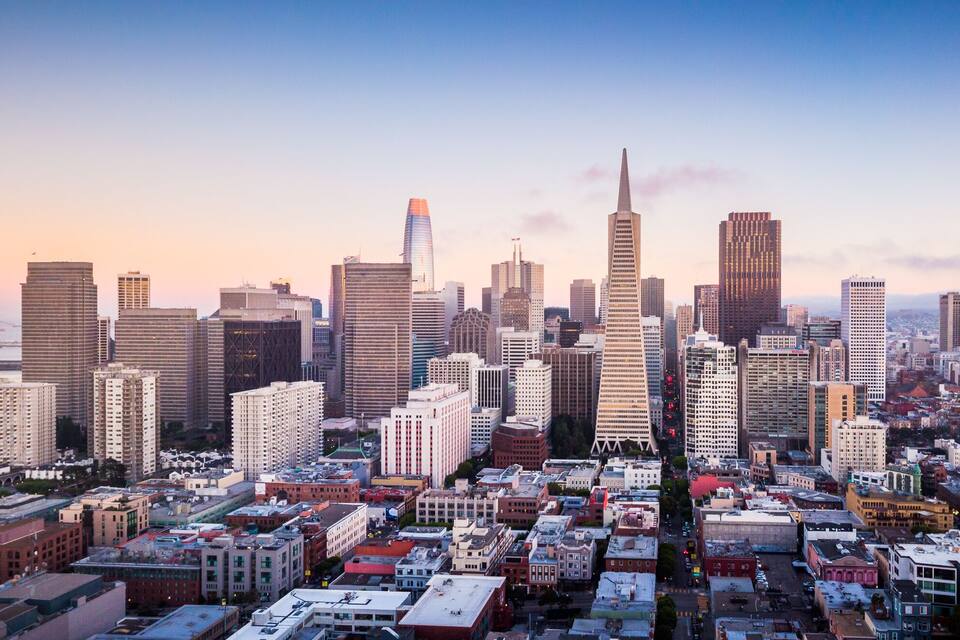 Aerial View of San Francisco Skyline at Sunset
