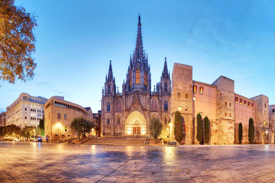 Barcelona, Panorama of Cathedral, Barri Gothic Quarter