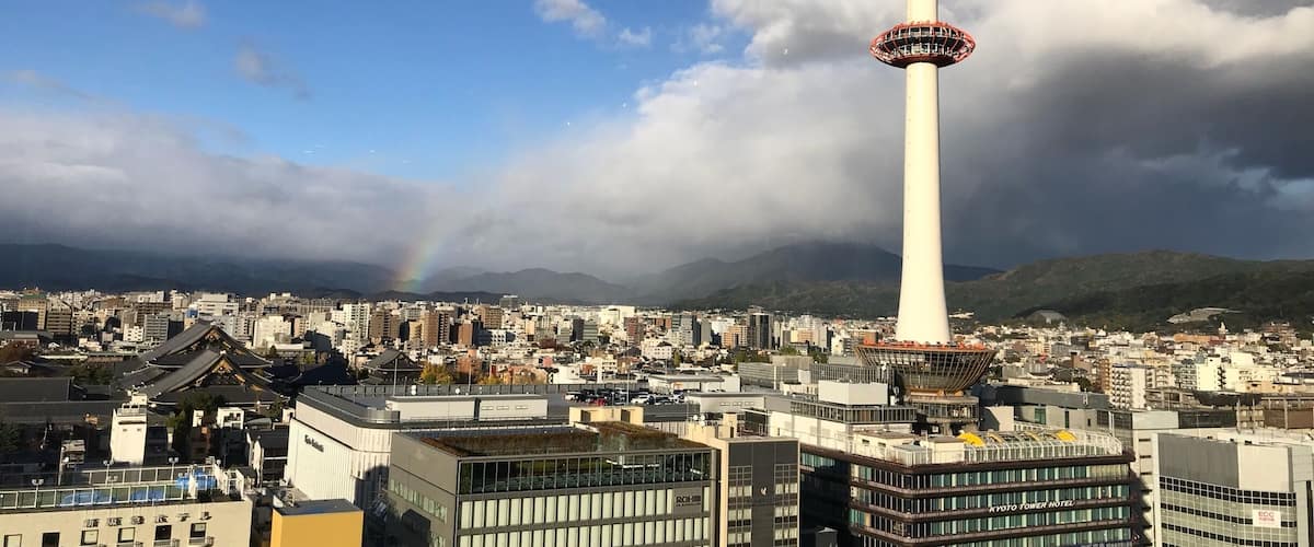 Been to Kyoto Station numerous times but on this day it’s the most beautiful sight of the city with partial rainbow in the background!