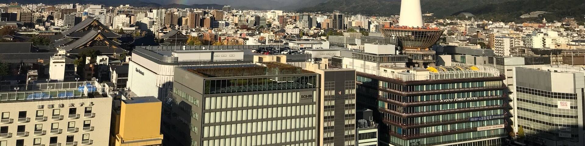 Been to Kyoto Station numerous times but on this day it’s the most beautiful sight of the city with partial rainbow in the background!