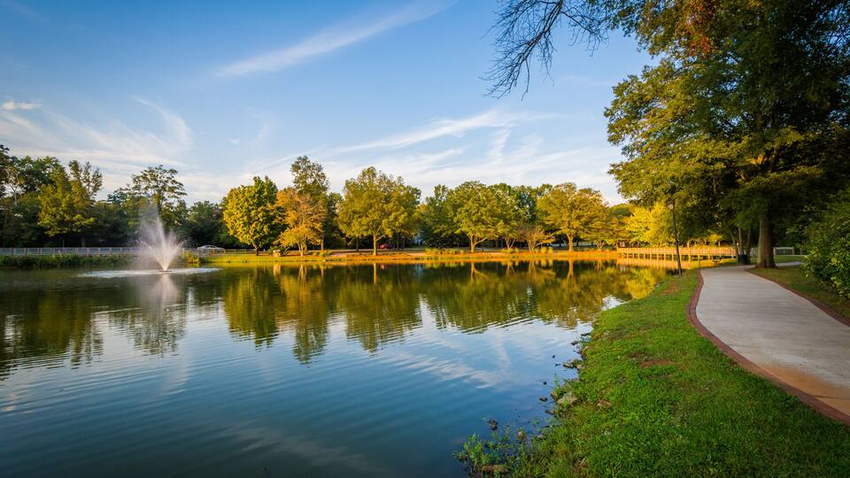 Pond at Roosevelt Wilson Park, in Davidson, North Carolina.