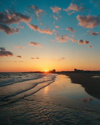 Sunset over the Atlantic Ocean in Far Rockaway, Queens, New York