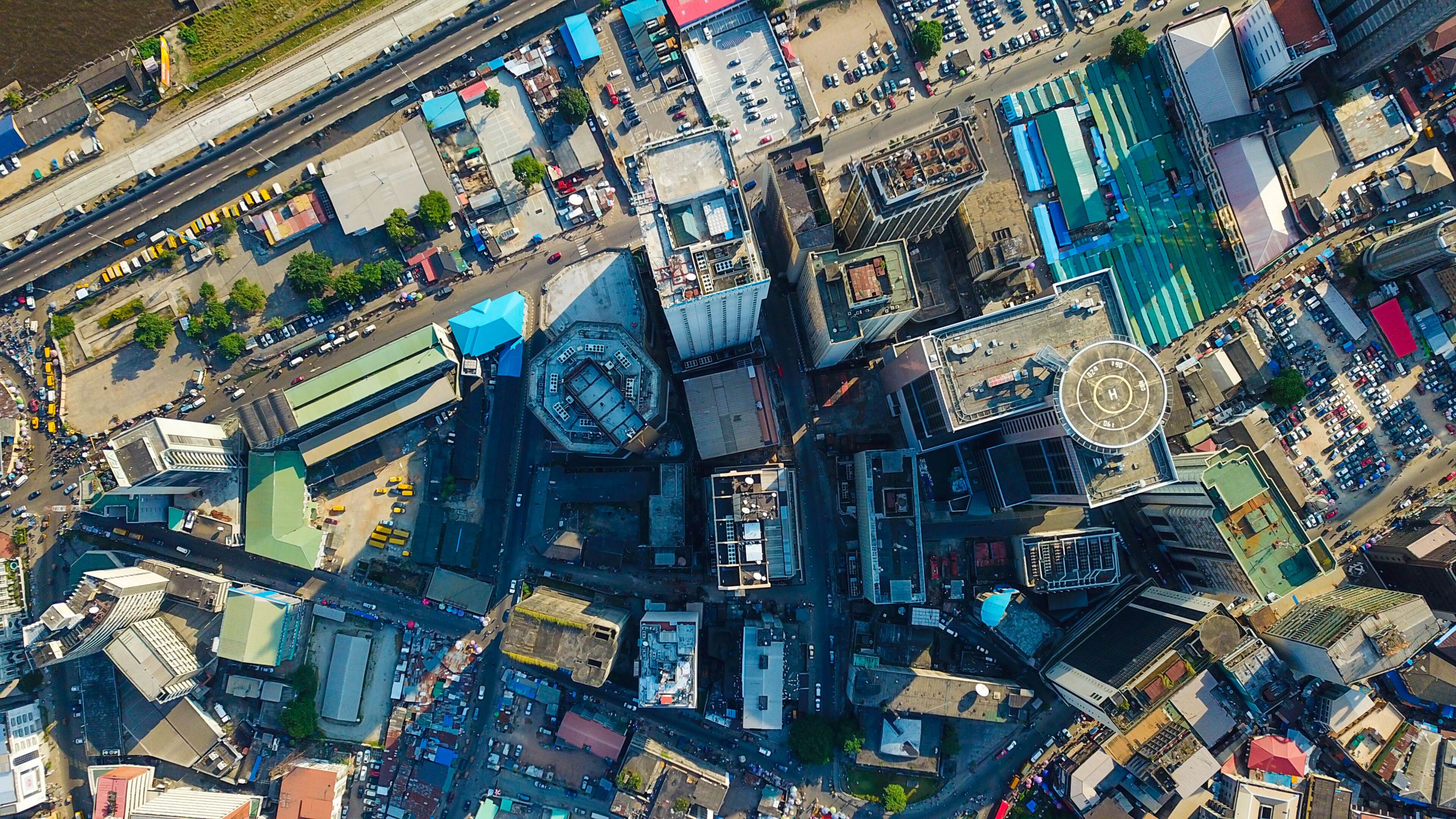 Top down aerial view of Lagos Island Nigeria 