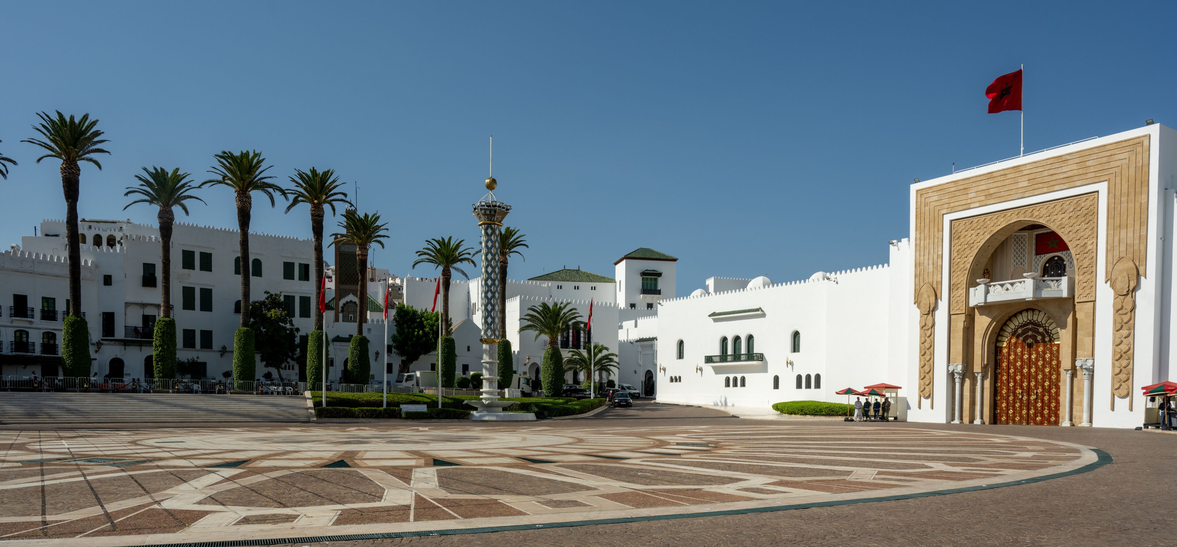 Hassan II square in Tetouan, Tétouan, Morocco. The photography also shows the Royal Palace of Tétouan.
