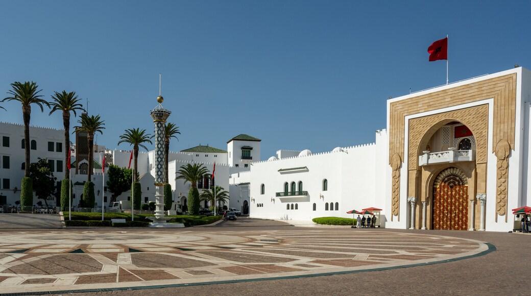 Hassan II square in Tetouan, Tétouan, Morocco. The photography also shows the Royal Palace of Tétouan.
