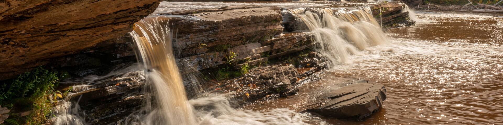 Autumn close up of Bonanza Falls on the Big Iron River - near Silver City and Porcupine Mountains Wilderness State Park - Michigan Upper Peninsula