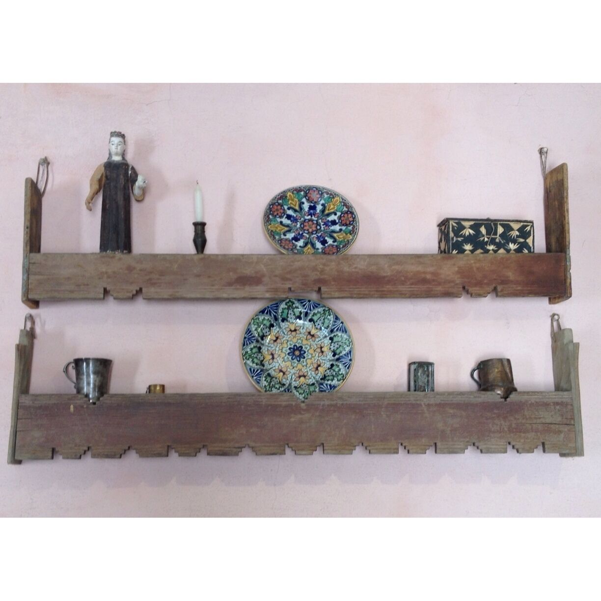 This former luxury Spanish estate-turned-museum is tucked into lovely Corrales is walk through history.  These shelves made from re-purposed wooden benches are indicative of the scarcity of materials and creativity of the settlers in this period. 