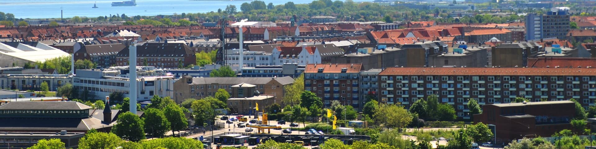 Panoramic View of Oresund Bridge and Copenhagen Kastrup International Airport, Denmark, Spring 2012.
