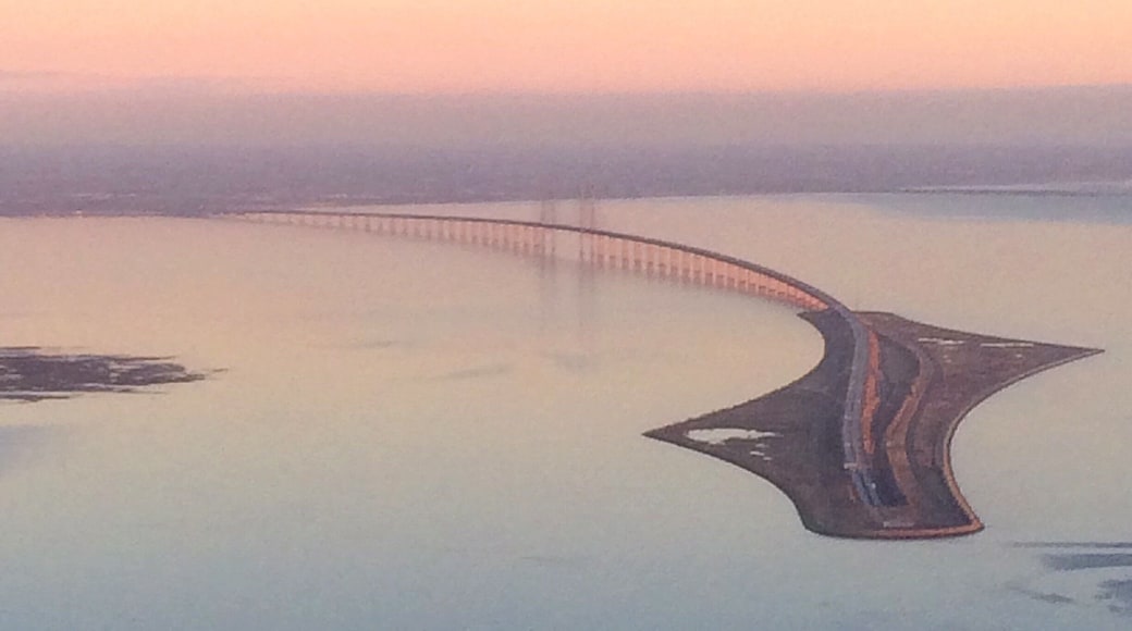 View of the Øresund Bridge while flying from Copenhagen airport